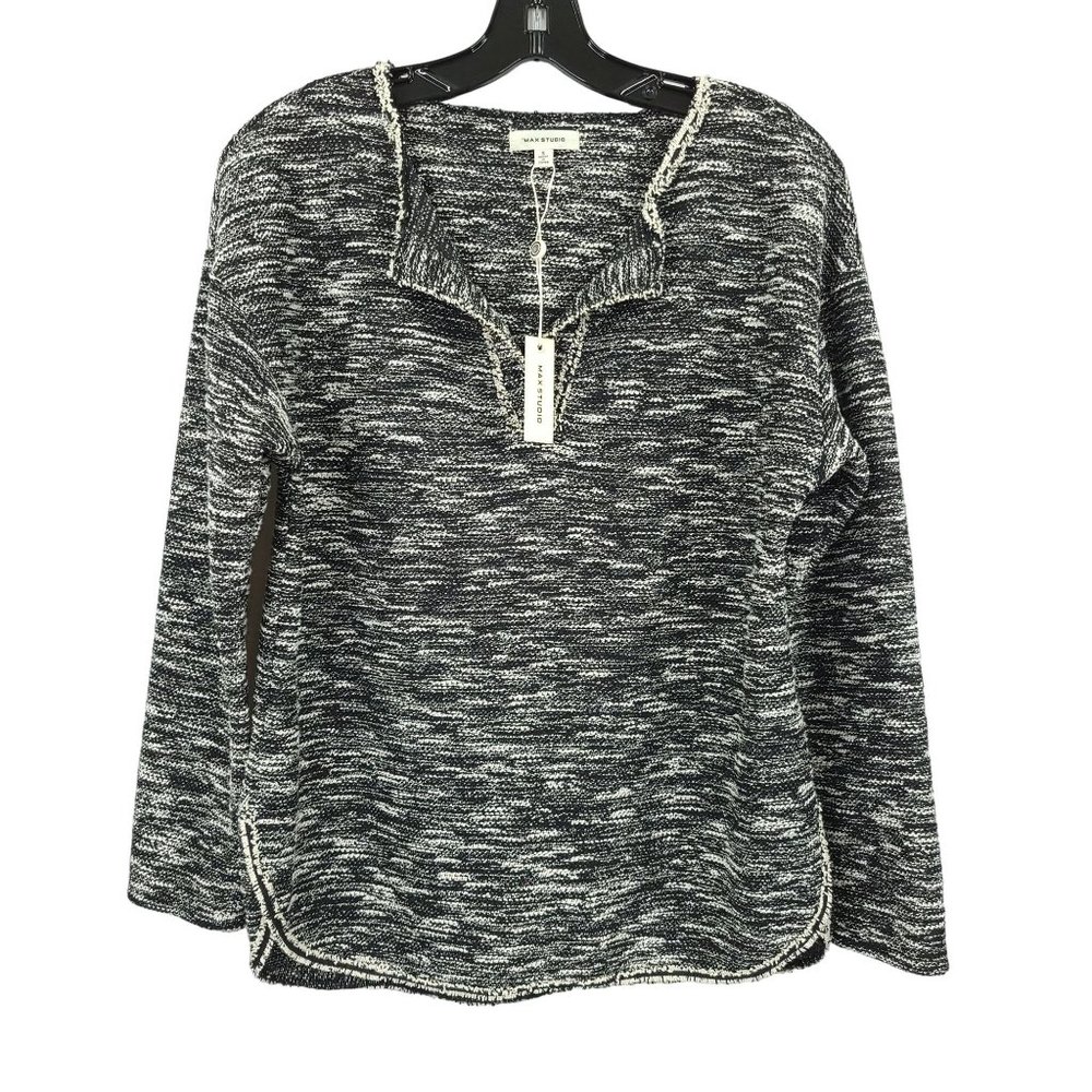 Max Studio Womens Pullover Top NWT Size S Black White Stretch Casual Sweater